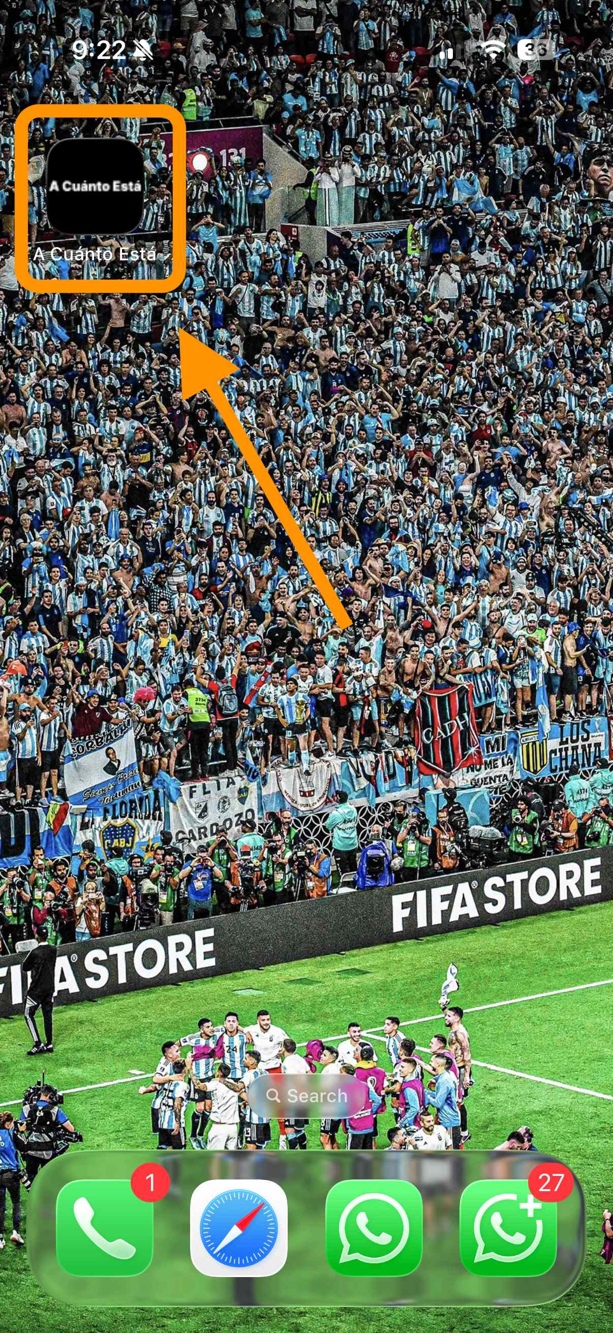 Pantalla de inicio del iPhone mostrando el icono de A Cuanto Esta agregado como App